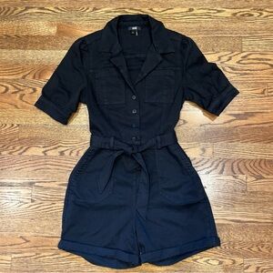 Paige Mayslie Black Romper Women’s Size 8 Multiple Pockets, Belted, Button Up